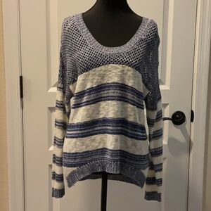 Mine Blue and White Crew Neck Sweater Relaxed Fit